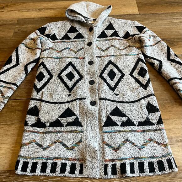 Northern Angel Hooded Sherpa Lined Jacket M Aztec Tribal Knit Longline Coat Boho - Picture 3 of 7